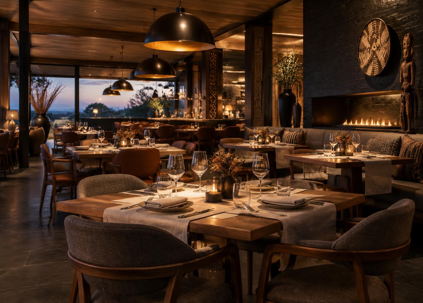 Illustrative premium hotel restaurant atmosphere