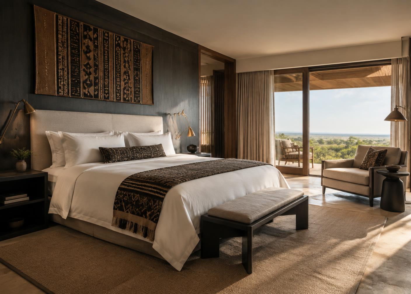 Illustrative premium hotel bedroom atmosphere
